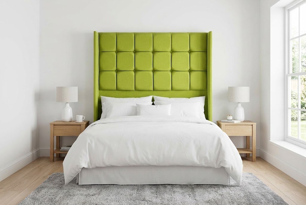 The Daydreamer Headboard in lime green in a bright modern bedroom