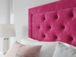 Close-up of the Diamond Luxe Buttoned Headboard fabric and padded detail