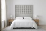 The Moon Headboard in light in a bright modern bedroom