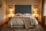 The Paris Headboard in dark slate in a warm evening bedroom