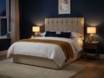 Regent Vertical Button Headboard in a warm evening bedroom