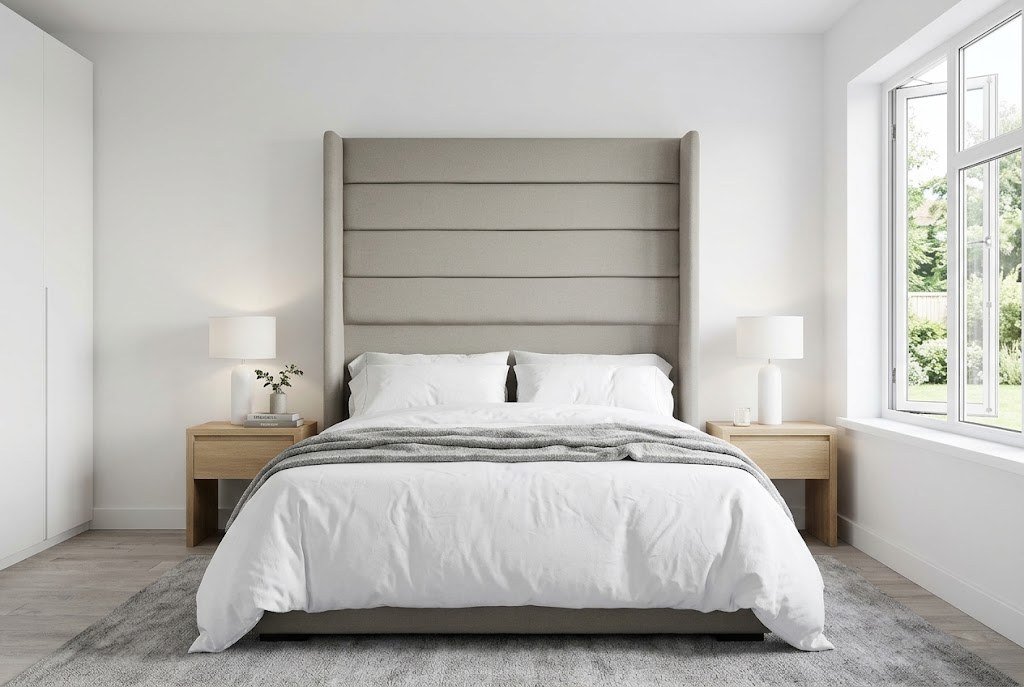 The Serene Headboard in light in a bright modern bedroom